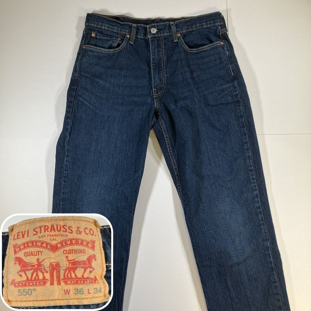 Levi's 550 Relaxed Fit Jeans Mens 36x34 Dark Wash Blue Tapered Stretch Denim